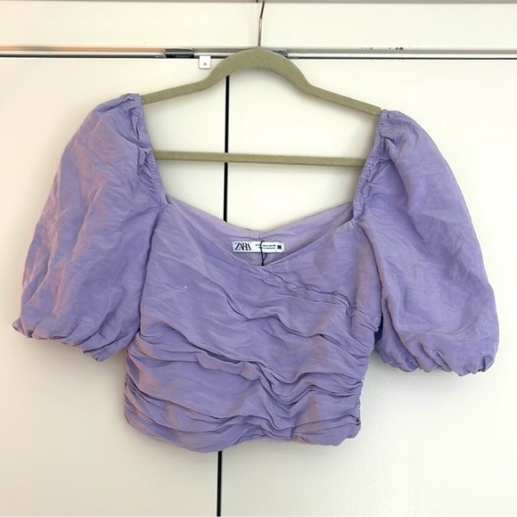 Zara | Purple Puff Sleeve Crop Top | Size M - Picture 4 of 7